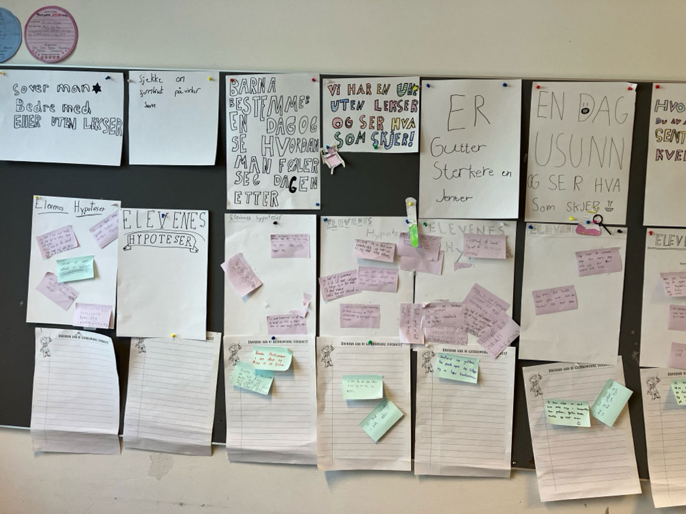 Mange ark fra ulike steder i prosessen 